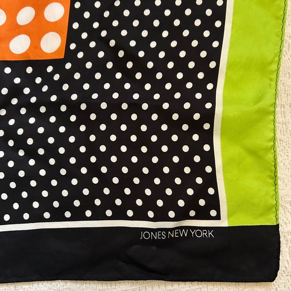 Jones New York silk scarf - bright colors and black w/ white polka dots - Picture 2 of 8
